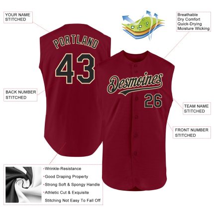 Personalized Sleeveless Baseball Jersey - Authentic Crimson Black Cream Design Personalized Crimson Black-Cream Authentic