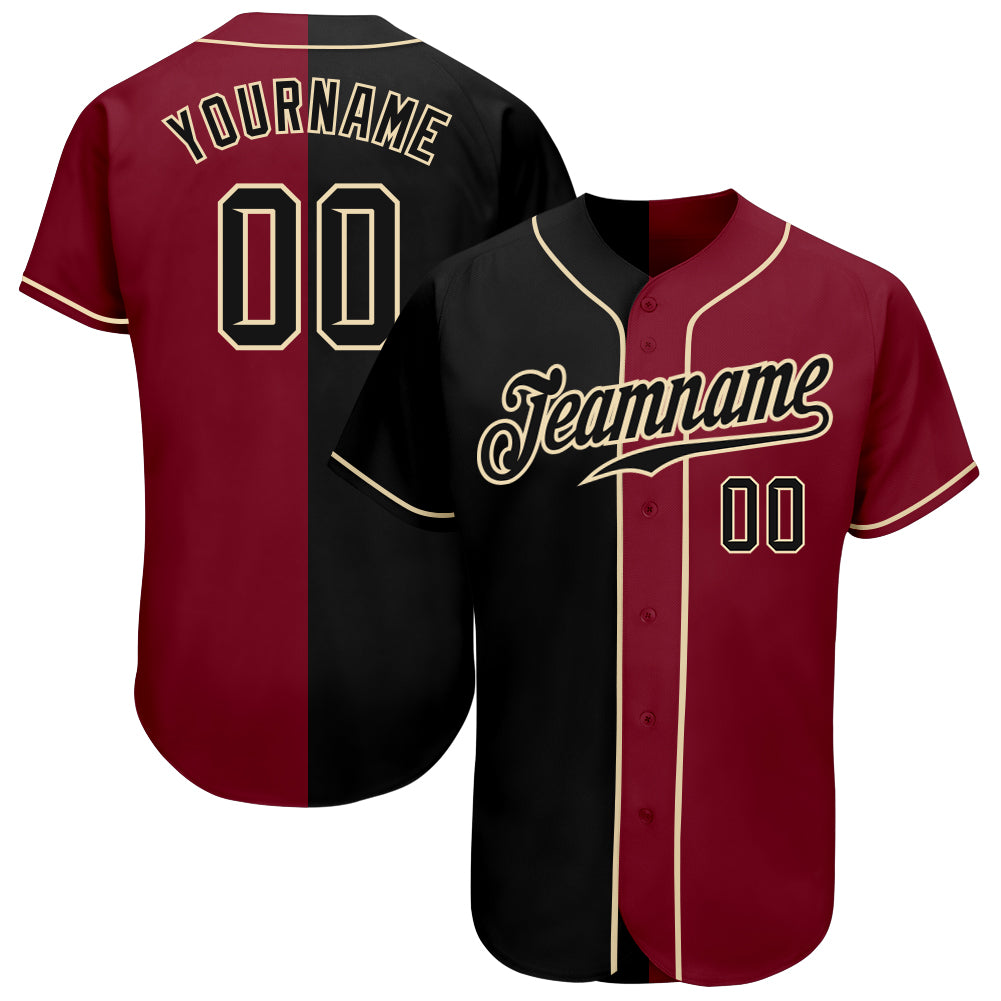 Custom Name Number Baseball Jersey - Personalized Crimson Black-Cream Authentic Split Fashion Team Jersey Personalized Crimson