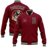 Custom Crimson Black Cream Bomber Varsity Letterman Jacket Full-Snap for Men Personalized Crimson Black-Cream Bomber Full-Snap