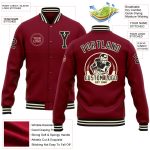 Custom Crimson Black Cream Bomber Varsity Letterman Jacket Full-Snap for Men Personalized Crimson Black-Cream Bomber Full-Snap
