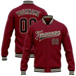 Custom Name Number Varsity Letterman Jacket Personalized Crimson Black-Cream Bomber Full-Snap Personalized Crimson Black-Cream