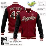 Custom Letterman Bomber Jacket - Crimson Black Cream Two Tone Full-Snap Varsity Style Personalized Crimson Black-Cream Bomber