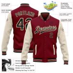 Personalized City Cream Two Tone Bomber Jacket - Crimson Black Full-Snap Varsity Letterman Style Personalized Crimson Black