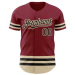 Custom Name Number Baseball Jersey in Crimson Black Cream - Authentic Team Jersey Personalized Crimson Black-Cream Line Authentic