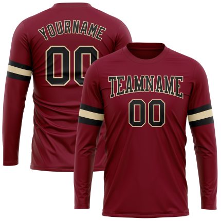 Custom Name and Number Long Sleeve Performance T-Shirt - Personalized Crimson Black-Cream Team Shirt Personalized Crimson