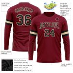 Custom Name and Number Long Sleeve Performance T-Shirt - Personalized Crimson Black-Cream Team Shirt Personalized Crimson