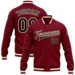 Personalized Crimson Black Cream Maroon Varsity Letterman Bomber Jacket Full-Snap Personalized Crimson Black Cream-Maroon