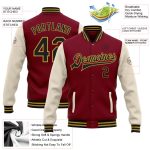 Personalized Two Tone Varsity Letterman Jacket - Crimson Black Cream-Old Gold Full-Snap Bomber Personalized Crimson Black