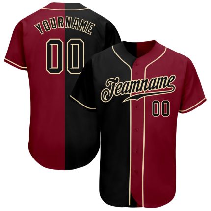 Personalized Black-Cream Split Baseball Jersey in Crimson for Men and Women Personalized Crimson Black-Cream Split Fashion