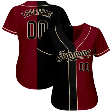 Personalized Black-Cream Split Baseball Jersey in Crimson for Men and Women Personalized Crimson Black-Cream Split Fashion