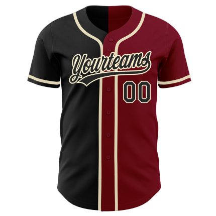 Personalized Crimson Black Cream Split Fashion Baseball Jersey for Men Personalized Crimson Black-Cream Split Fashion Baseball
