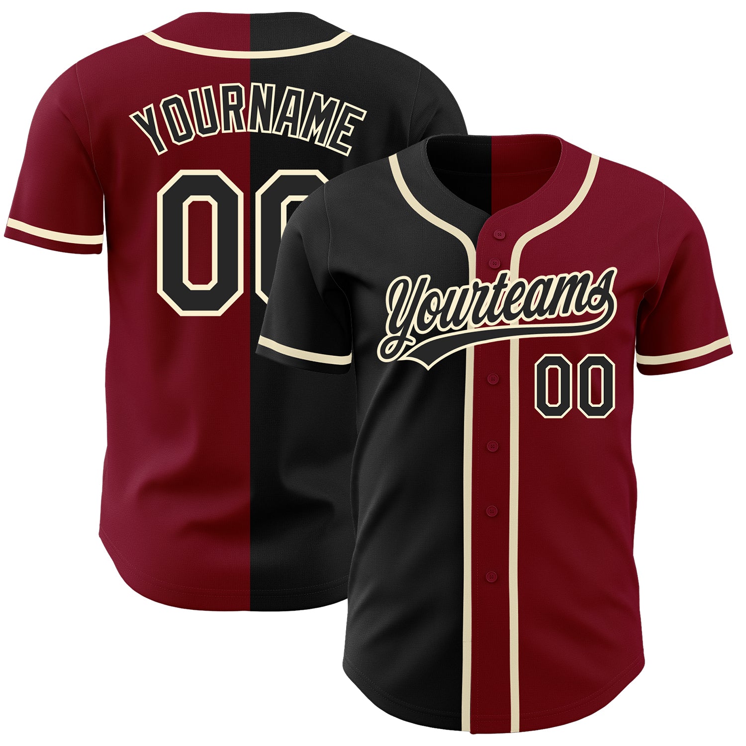 Personalized Crimson Black Cream Split Fashion Baseball Jersey for Men Personalized Crimson Black-Cream Split Fashion Baseball