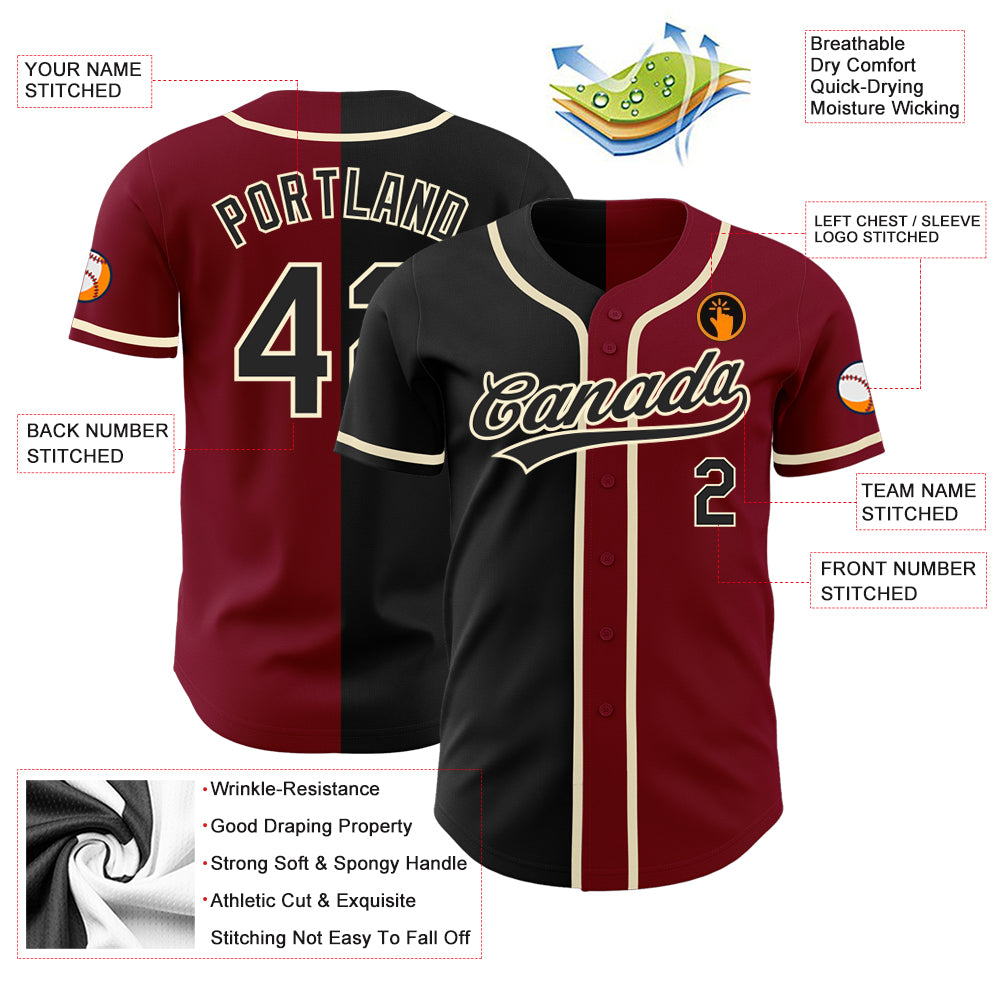 Personalized Crimson Black-Cream Split Fashion Baseball Jersey Personalized Crimson Black Cream Split Fashion Baseball Jersey for Men Personalized Crimson Black-Cream Split Fashion Baseball - Image 3
