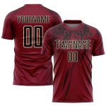 Personalized Soccer Uniform Jersey in Crimson Black-Cream Sublimation Design Personalized Crimson Black-Cream Sublimation