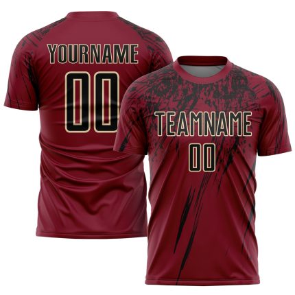 Personalized Soccer Uniform Jersey in Crimson Black-Cream Sublimation Design Personalized Crimson Black-Cream Sublimation