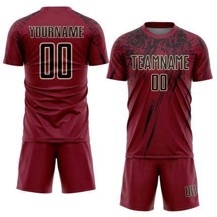 Custom Name and Number Personalized Sublimation Soccer Uniform Jersey in Crimson Black-Cream Personalized Crimson Black-Cream