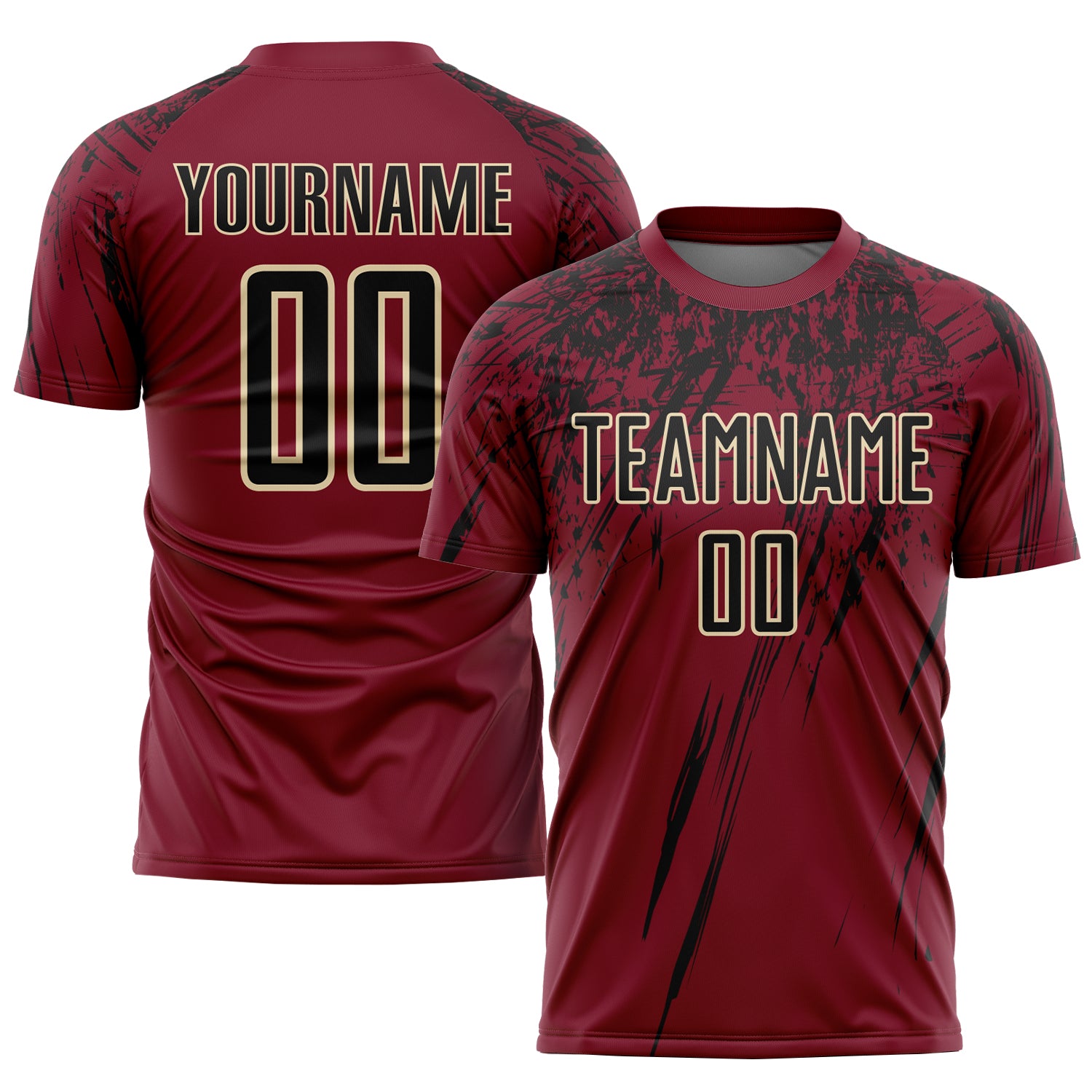 Custom Name and Number Personalized Sublimation Soccer Uniform Jersey in Crimson Black-Cream Personalized Crimson Black-Cream