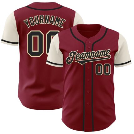 Personalized Two Tone Baseball Jersey in Crimson and Black-Cream Colors Personalized Crimson Black-Cream Two Tone Baseball