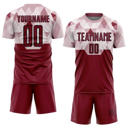 Custom Name Number Soccer Jersey - Personalized Sublimation Uniform in Crimson Black Geometric Shapes Personalized Crimson