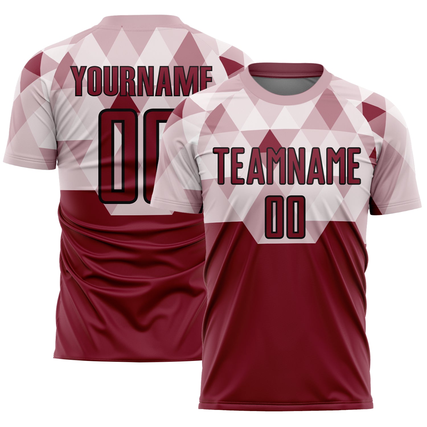 Custom Name Number Soccer Jersey - Personalized Sublimation Uniform in Crimson Black Geometric Shapes Personalized Crimson