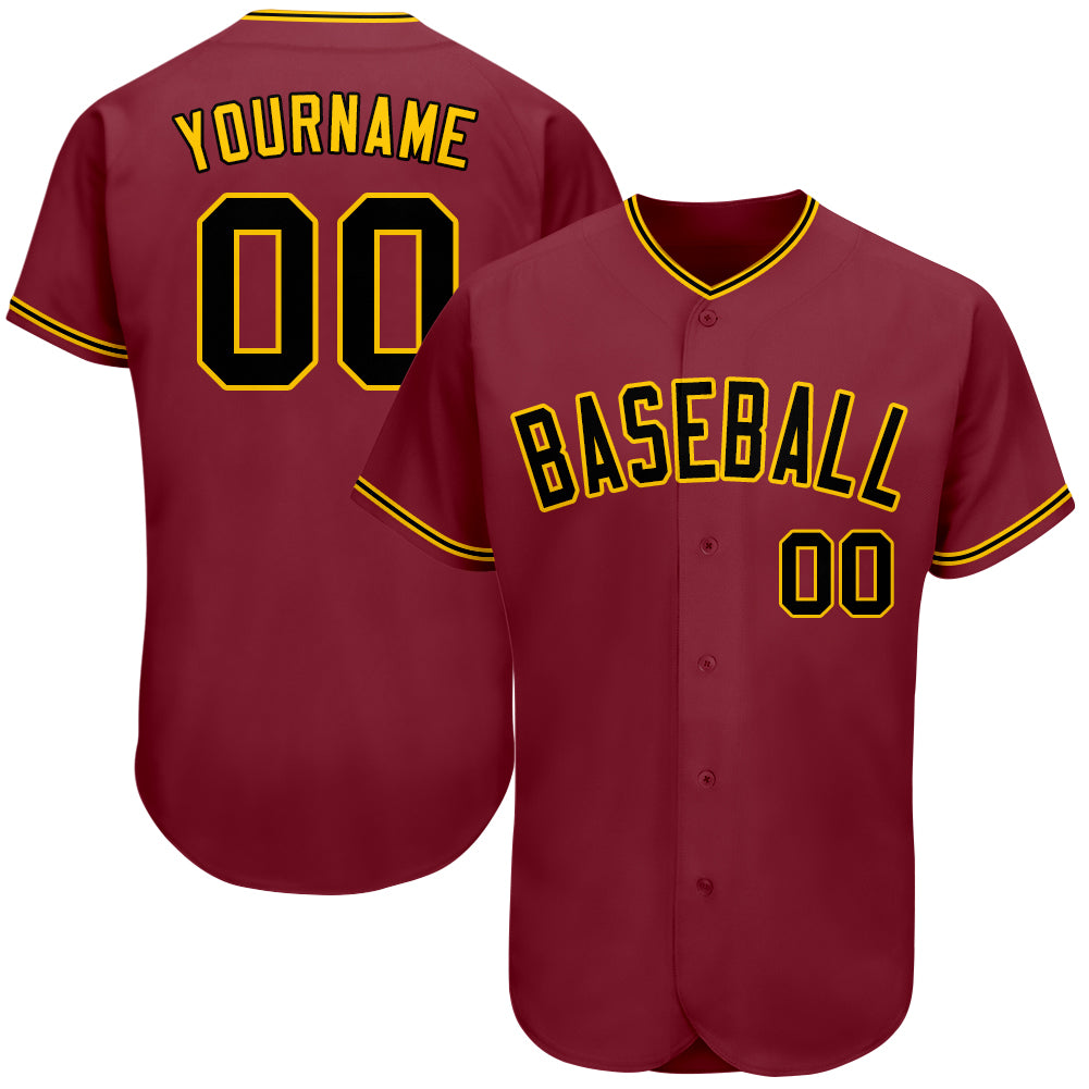 Personalized Crimson Black Gold Baseball Jersey - Authentic Custom Jersey Personalized Crimson Black-Gold Authentic Baseball