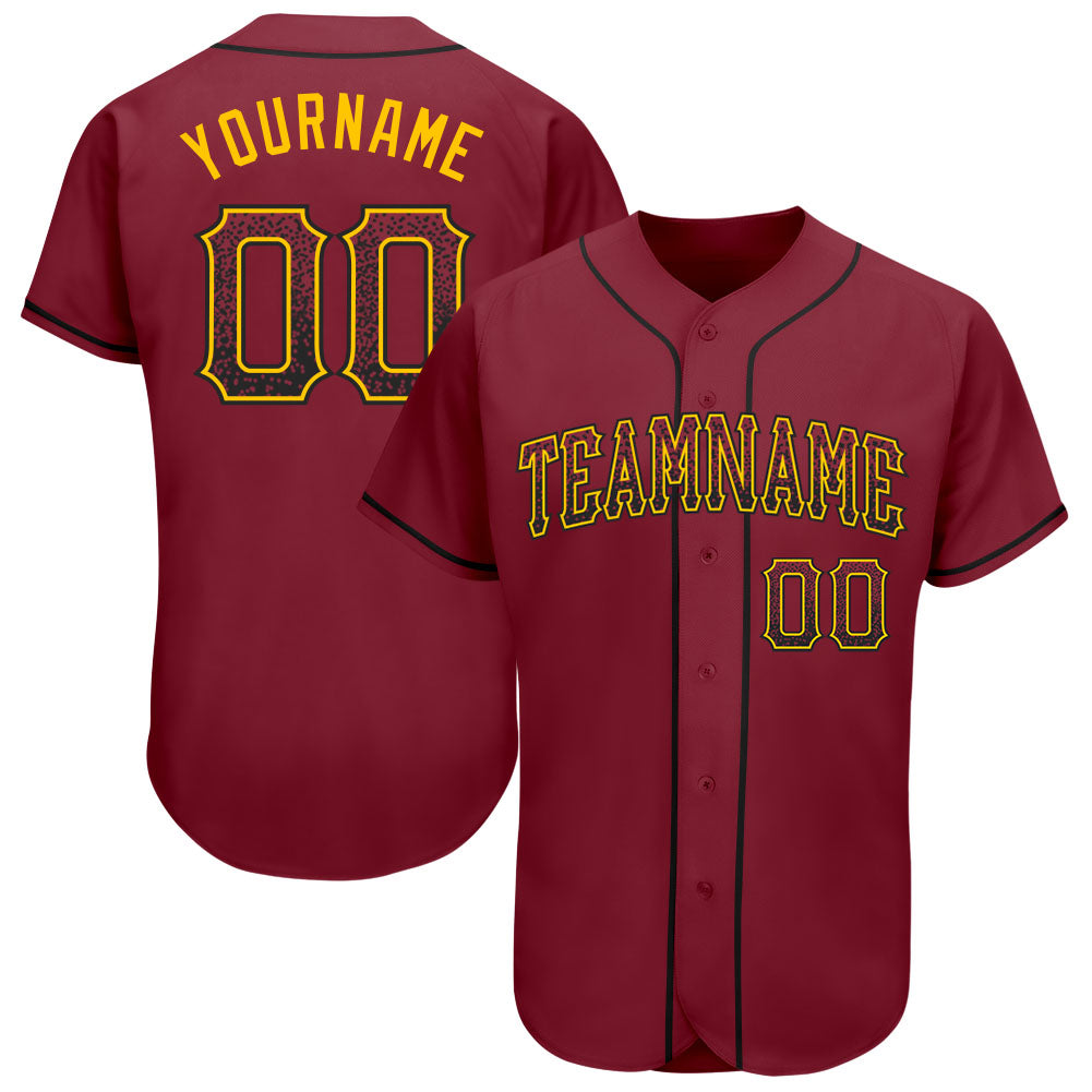 Custom Name Number Baseball Jersey in Crimson Black Gold - Authentic Drift Fashion Team Jersey Personalized Crimson Black-Gold