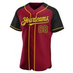 Custom Crimson Black-Gold Baseball Jersey with Personal Name and Number - Authentic Raglan Sleeves Team Apparel Personalized