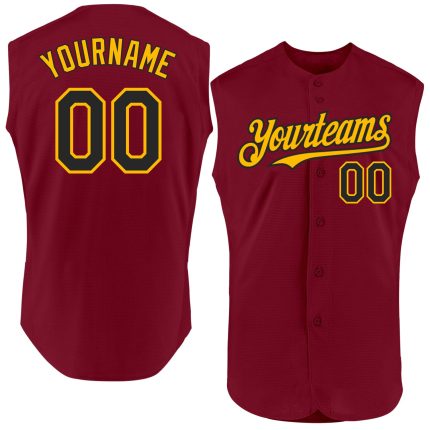 Personalized Crimson Black Gold Sleeveless Baseball Jersey - Authentic Design Personalized Crimson Black-Gold Authentic Sleeveless