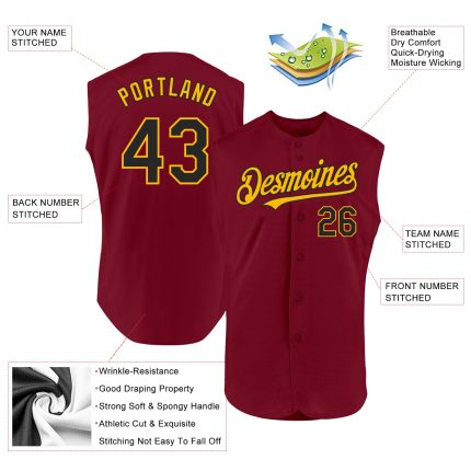 Personalized Crimson Black Gold Sleeveless Baseball Jersey - Authentic Design Personalized Crimson Black-Gold Authentic Sleeveless