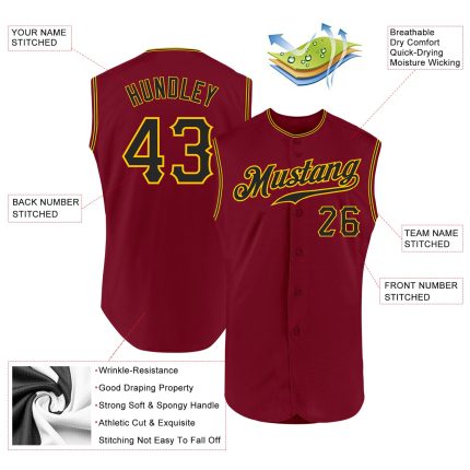 Custom Team Sleeveless Baseball Jersey with Personalized Name & Number - Crimson Black Gold Authentic Personalized Crimson