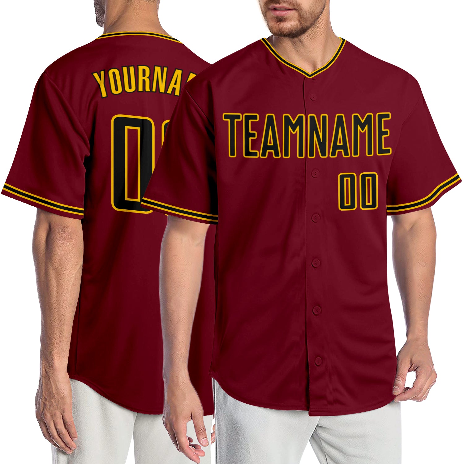 Personalized Baseball Jersey in Crimson, Black, and Gold - Custom 3 Personalized Crimson Black-Gold Baseball Jersey 3