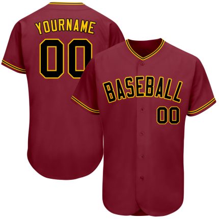 Personalized Black-Gold Baseball Jersey for Fans | Custom Crimson Design Personalized Crimson Black-Gold Baseball Jersey