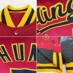 Personalized Crimson Black Gold Bomber Varsity Jacket Full-Snap Two Tone Letterman Personalized Crimson Black-Gold Bomber