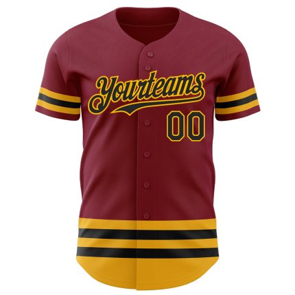Custom Crimson Black-Gold Line Baseball Jersey with Personalized Name and Number - Authentic Team Gear Personalized Crimson