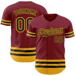 Personalized Baseball Jersey in Crimson with Black and Gold Lines Personalized Crimson Black-Gold Line Baseball Jersey