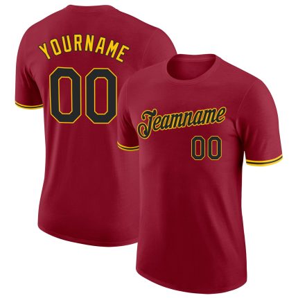 Personalized Black and Gold Performance T-Shirt for Men and Women - Crimson Color Personalized Crimson Black-Gold Performance