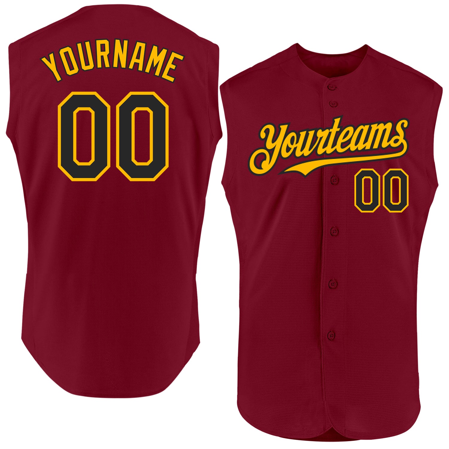 Personalized Black-Gold Crimson Sleeveless Baseball Jersey for Men Personalized Crimson Black-Gold Sleeveless Baseball Jersey