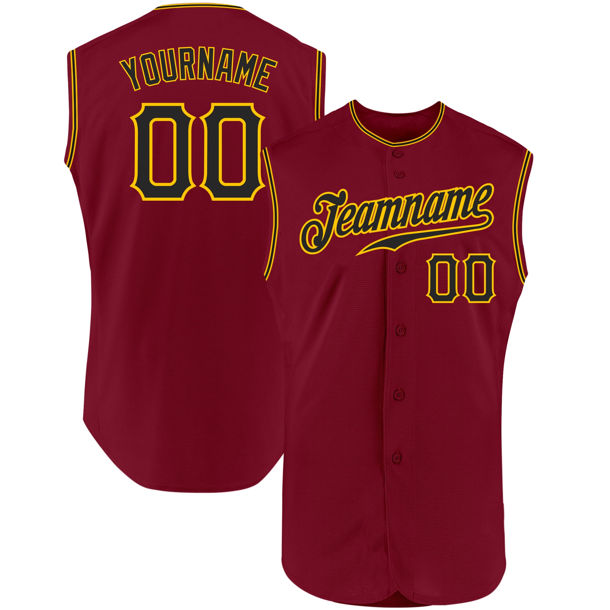 Personalized Black Gold Crimson Baseball Jersey - Sleeveless Design Personalized Crimson Black-Gold Sleeveless Baseball Jersey