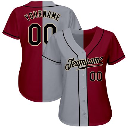 Custom Name and Number Personalized Baseball Jersey in Crimson Black-Gray Authentic Split Fashion Design Personalized Crimson