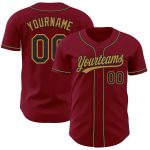 Personalized Authentic Baseball Jersey in Crimson, Black & Old Gold Personalized Crimson Black-Old Gold Authentic Baseball