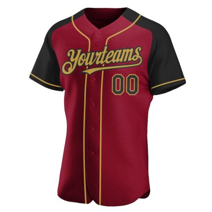 Personalized Baseball Jersey with Custom Name and Number - Crimson Black-Old Gold Raglan Sleeves Authentic Design Personalized
