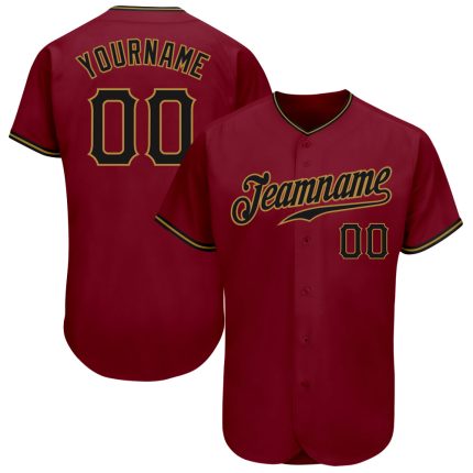 Personalized Black Crimson Gold Baseball Jersey for Men, Women, Kids - Custom Sports Apparel Personalized Crimson Black-Old