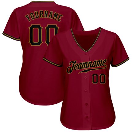 Personalized Black Crimson Gold Baseball Jersey for Men, Women, Kids - Custom Sports Apparel Personalized Crimson Black-Old