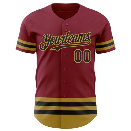 Personalized Baseball Jersey in Crimson, Black, and Old Gold Line Design Personalized Crimson Black-Old Gold Line Baseball
