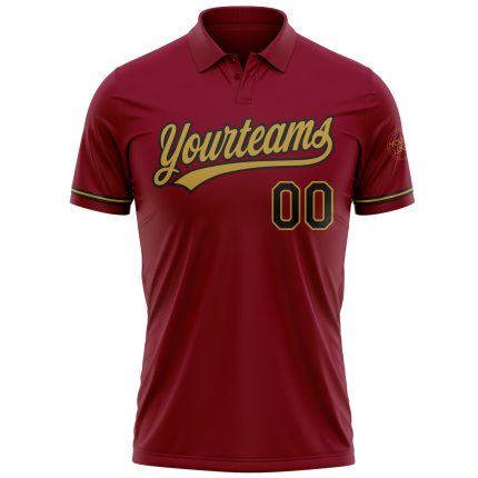 Personalized Golf Polo Shirt - Crimson Black-Old Gold Performance Personalized Crimson Black-Old Gold Performance Vapor Golf