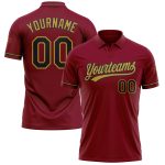 Custom Team Name Number Performance Vapor Golf Polo Shirt Crimson Black Old Gold Personalized Crimson Black-Old Gold Performance