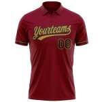 Custom Team Name Number Performance Vapor Golf Polo Shirt Crimson Black Old Gold Personalized Crimson Black-Old Gold Performance