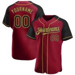 Personalized Baseball Jersey with Crimson, Black, and Old Gold Raglan Sleeves Personalized Crimson Black-Old Gold Raglan