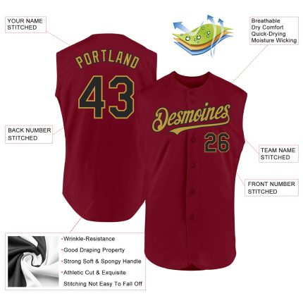 Personalized Sleeveless Baseball Jersey in Crimson Black and Old Gold - Custom Sports Apparel Personalized Crimson Black-Old
