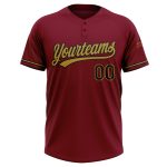 Personalized Unisex Softball Jersey - Crimson Black and Old Gold Two-Button Design Personalized Crimson Black-Old Gold Two-Button